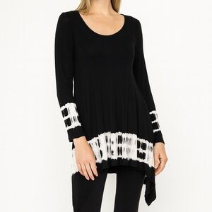 ASOS Black White Tie Dye Long Sleeve Tunic Top Asymmetrical Hem Boho Medium